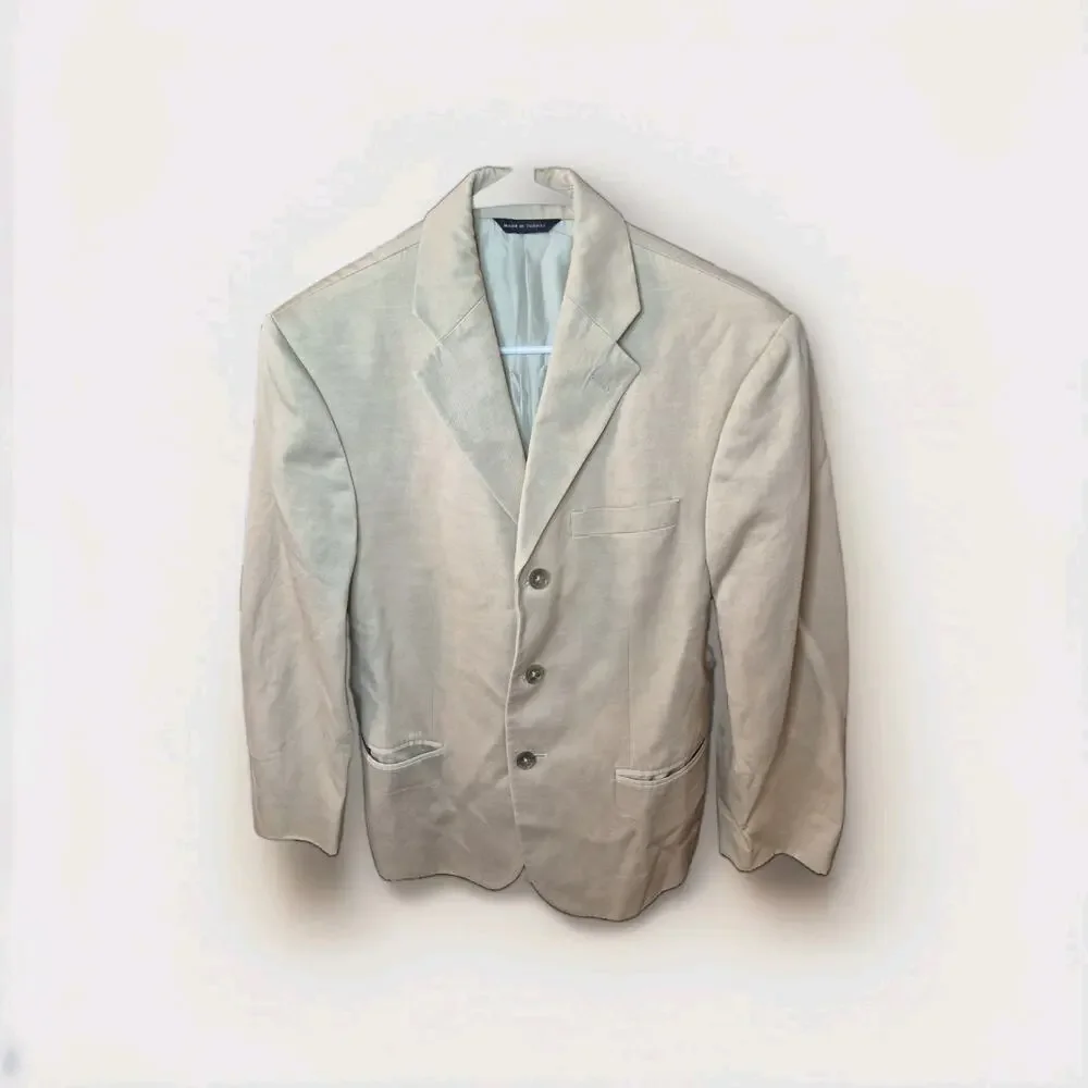 Banana Republic Modern Blazer Tan/Beige Mens 38S Linen & Cotton Blend 3 Buttons